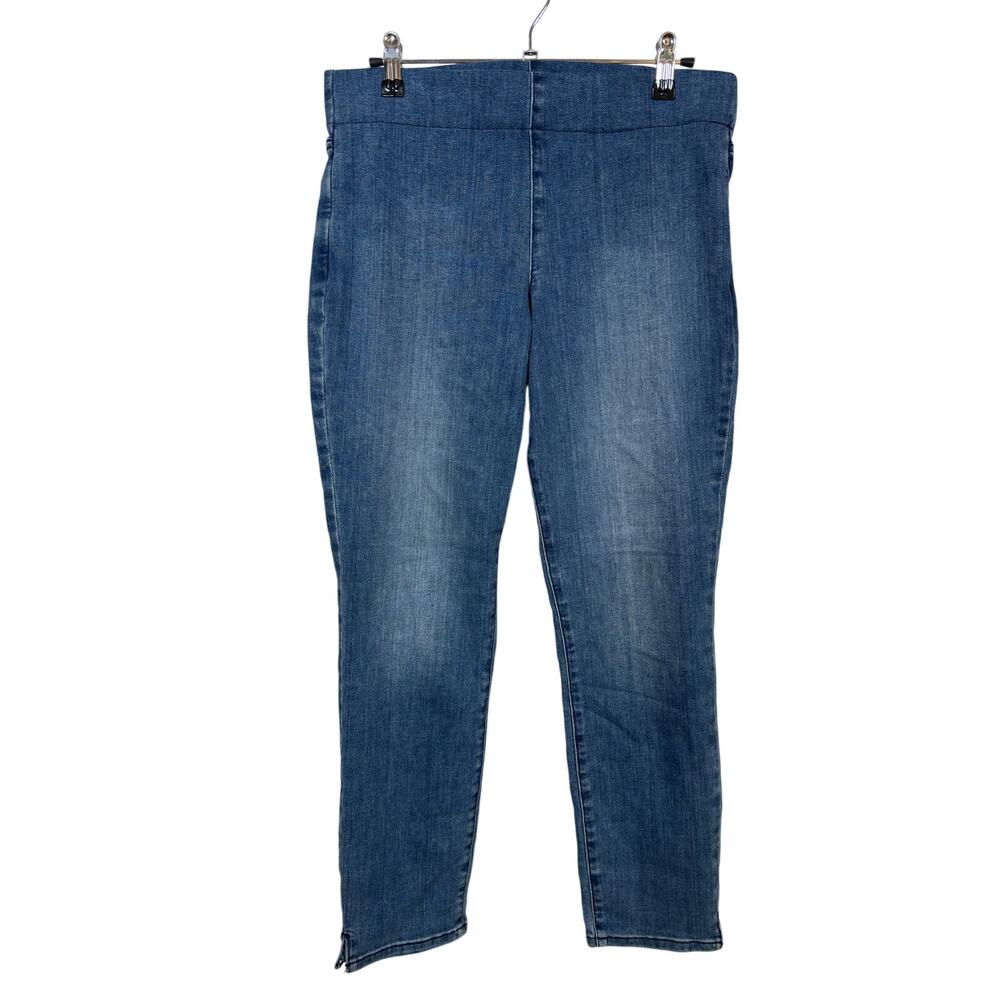NYDJ Alina Skinny Ankle Pull-On Jeans Womens 4 Blue High Rise Side Slit Hem